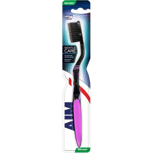 Aim Gentle Care Toothbrush Soft Μαλακή Οδοντόβουρτσα με Θύσανους με Λεπτές Άκρες για Βαθύ Καθαρισμό & Λεύκανση Απαλή με τα Ούλα 1 Τεμάχιο - Μωβ / Μαύρο